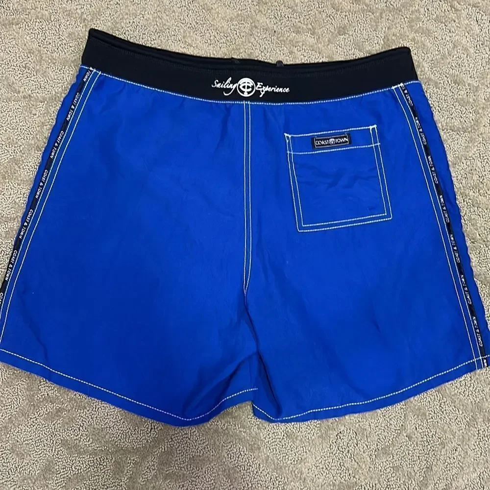 Coast & Town Men’s XG Blue/Black Board Shorts w Pockets & Adjustable Inside Tie